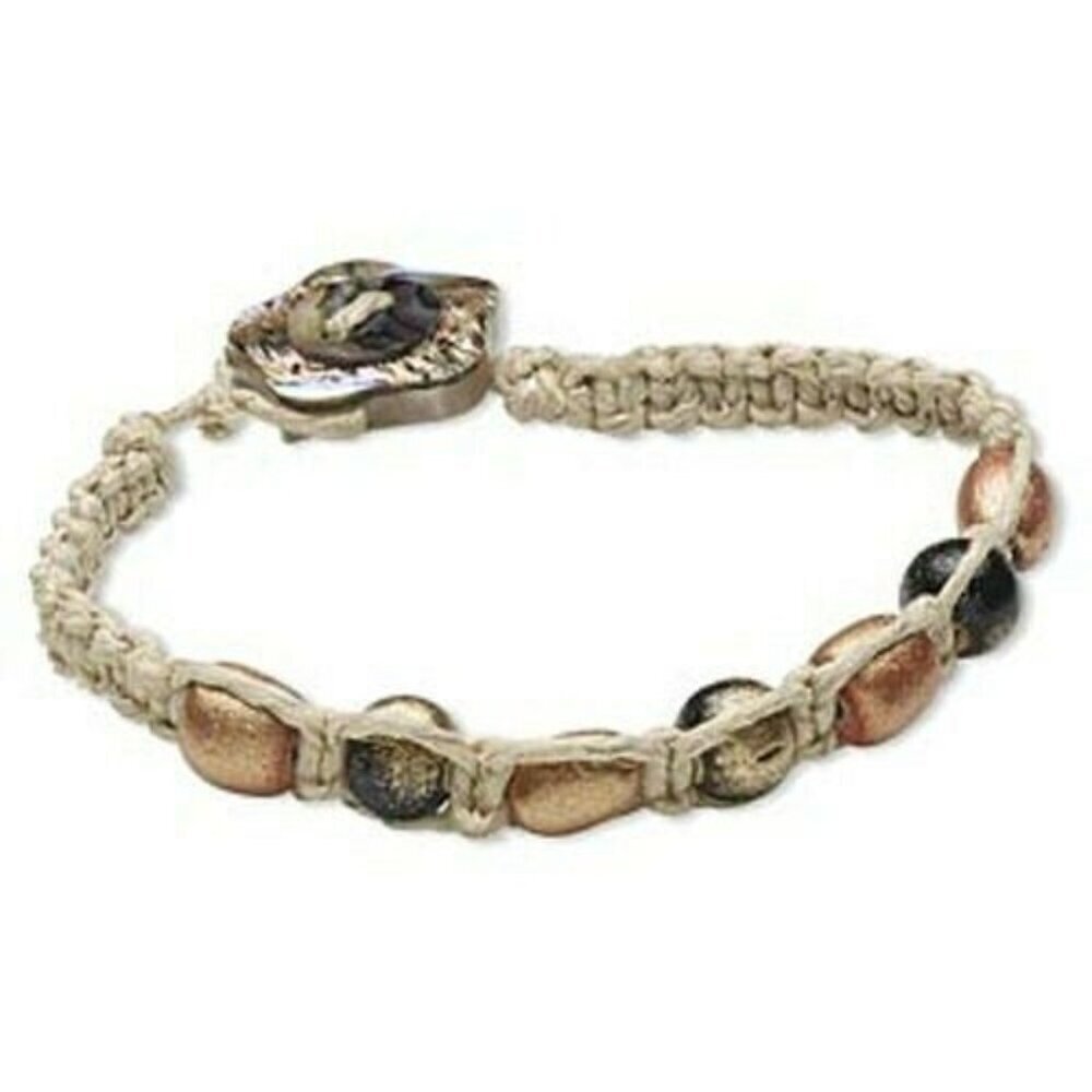 Ethnic Philippines Tambabawod Wood Paua Shell and Hemp Bracelet